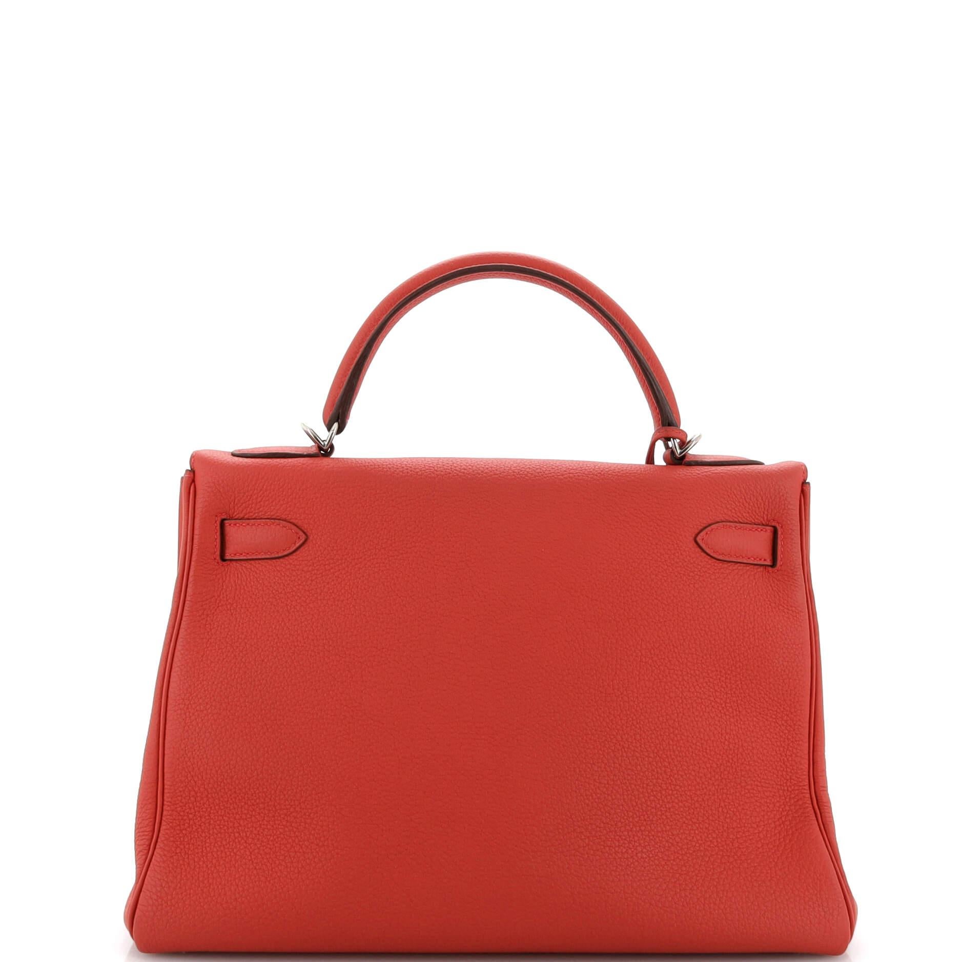 Hermes Kelly Handbag Geranium Togo with Palladium Hardware 32 In Good Condition For Sale In NY, NY