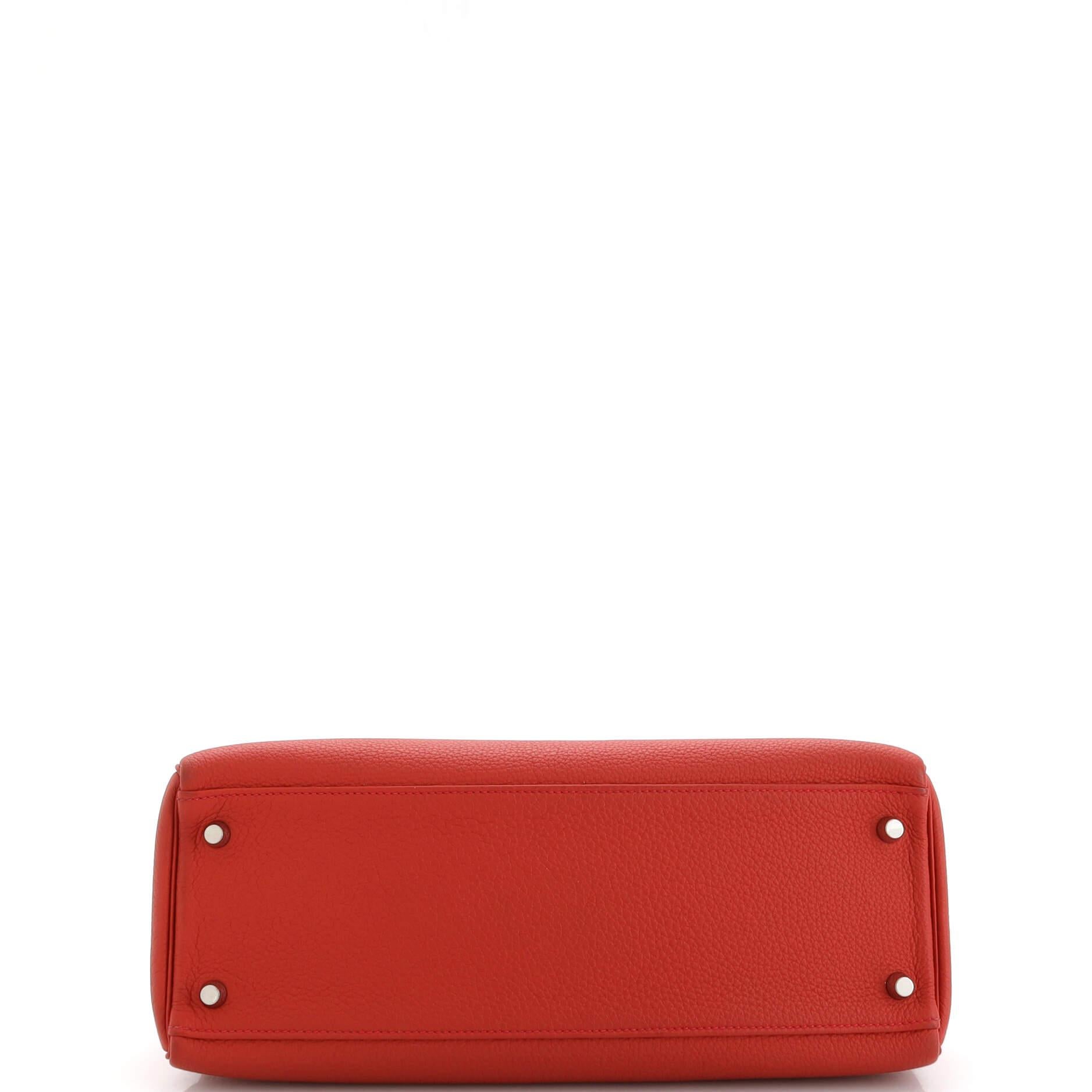 Women's or Men's Hermes Kelly Handbag Geranium Togo with Palladium Hardware 32 For Sale