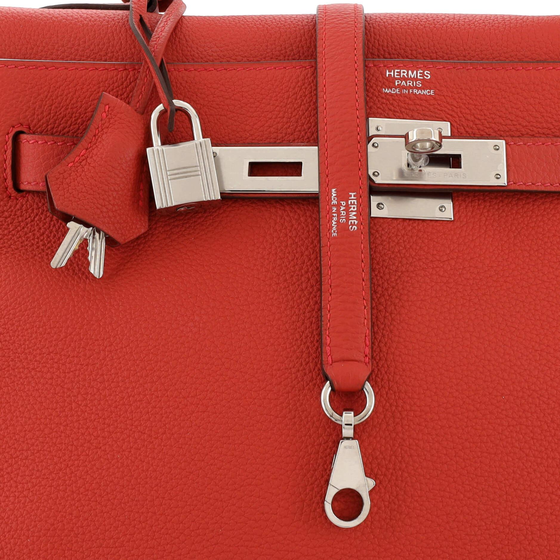 Hermes Kelly Handbag Geranium Togo with Palladium Hardware 32 For Sale 2