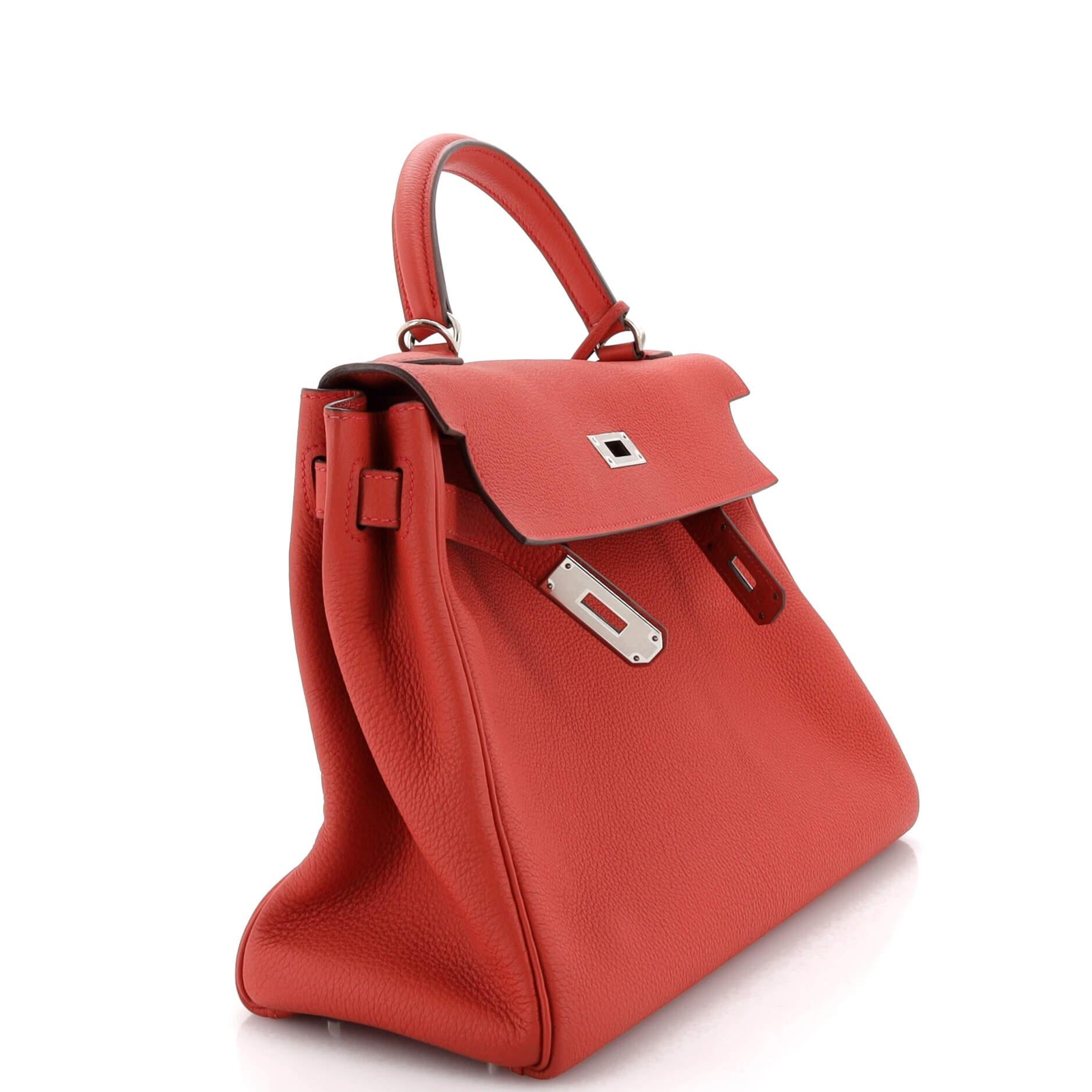 Hermes Kelly Handbag Geranium Togo with Palladium Hardware 32 For Sale 4