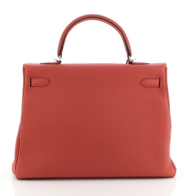 Red Hermes Kelly Handbag Geranium Togo with Palladium Hardware 35