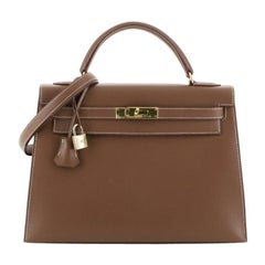 Hermes Kelly Handbag Gold Evergrain With Gold Hardware 32