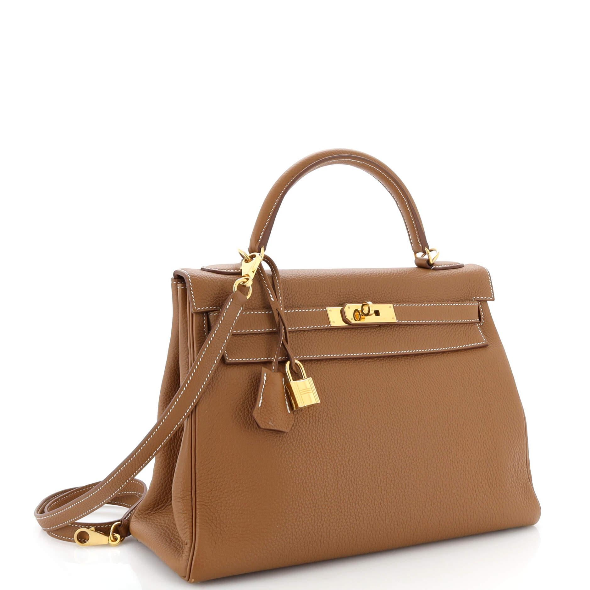 Hermes Kelly Handbag Gold Togo with Gold Hardware 32 In Good Condition In NY, NY