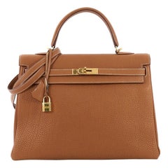 Hermes Kelly Handbag Gold Togo with Gold Hardware 35