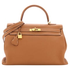 Hermes Kelly 35 Retourne Togo w Silver Platinum Hardware Chocolate