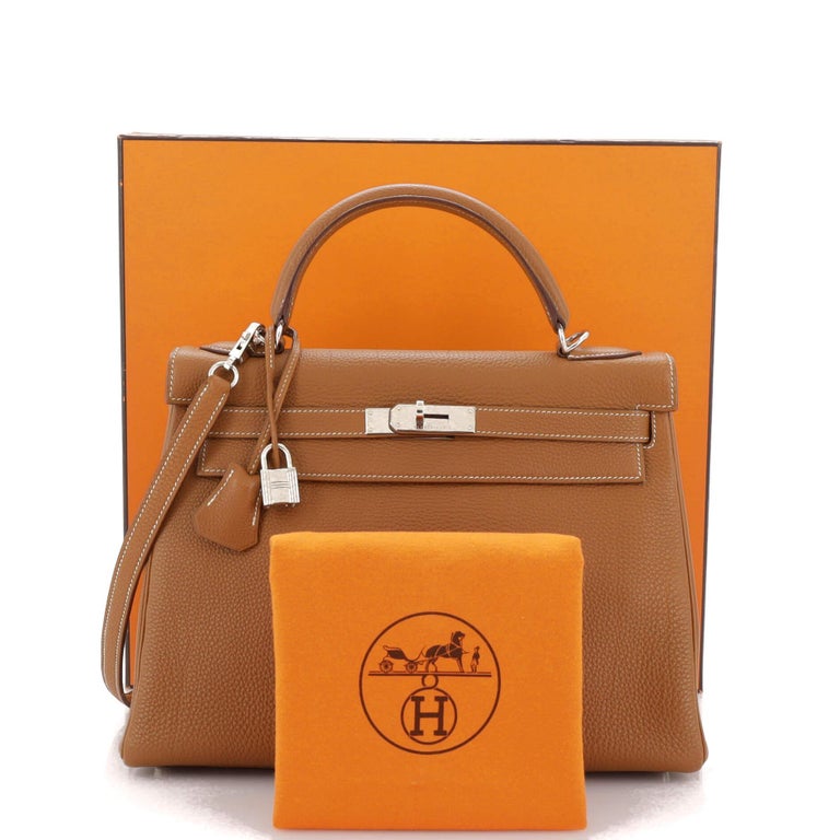 Chocolate, Gold and Orange H Ostrich Sellier Kelly 32 Palladium Hardware,  2007, Handbags & Accessories, 2021