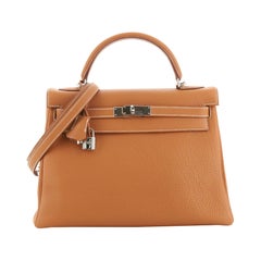 Hermes Kelly Handbag Gold Togo with Palladium Hardware 32