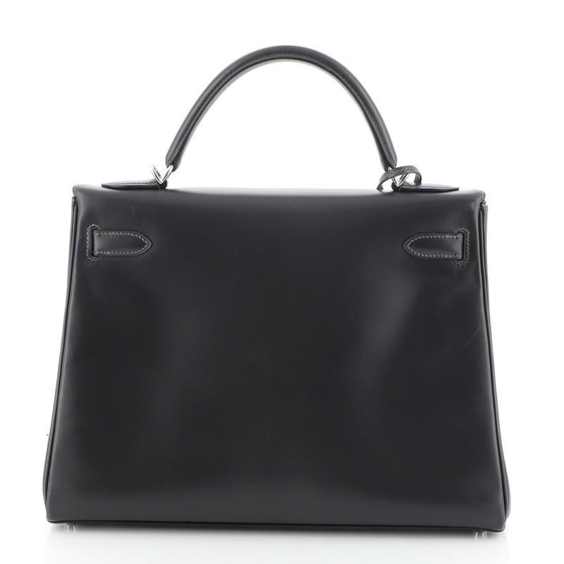 Black Hermes Kelly Handbag Graphite Box Calf With Palladium Hardware 32 