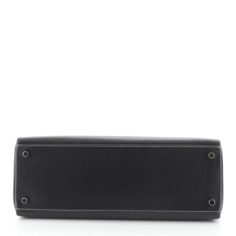 Hermes Kelly Handbag Graphite Box Calf With Palladium Hardware 32  In Good Condition In NY, NY