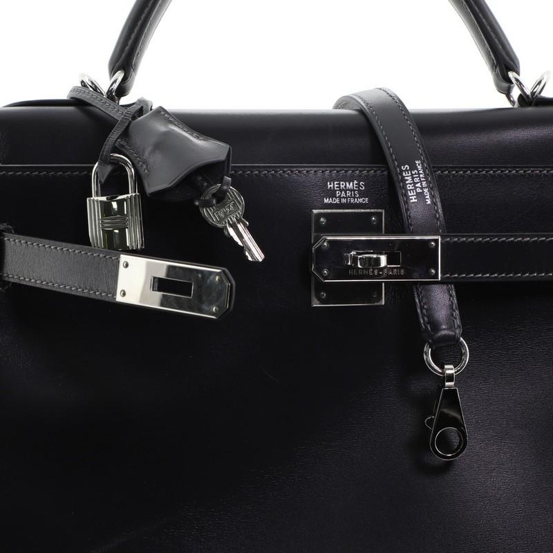 Women's or Men's Hermes Kelly Handbag Graphite Box Calf With Palladium Hardware 32 