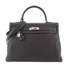 Hermes Kelly Handbag Graphite Clemence with Palladium Hardware 35