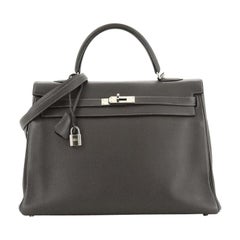 Hermes Kelly Handbag Graphite Clemence with Palladium Hardware 35