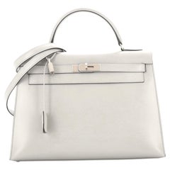 Hermes Kelly Handbag Grey Box Calf with Brushed Palladium Hardware 32