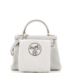 Hermes Kelly Handbag Grey Clemence with Gold Hardware 28
