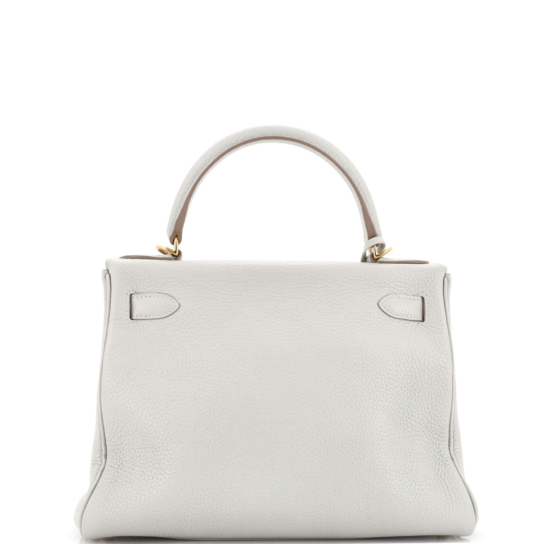 Women's Hermes Kelly Handbag Grey Clemence with Gold Hardware 28 For Sale