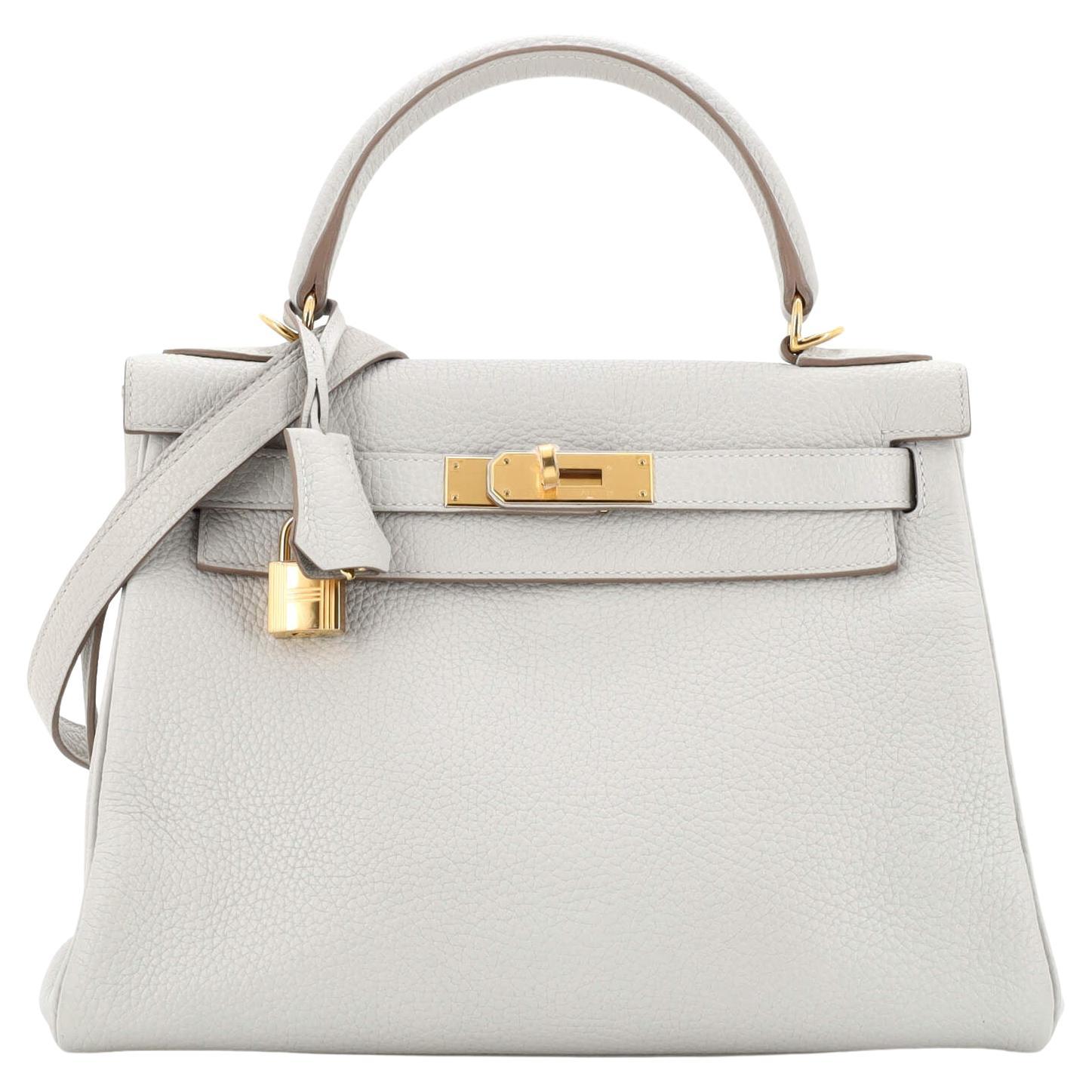 Hermes Kelly Handbag Grey Clemence with Gold Hardware 28 For Sale