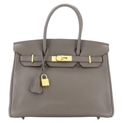 Hermes Kelly Handbag Grey Clemence with Gold Hardware 30