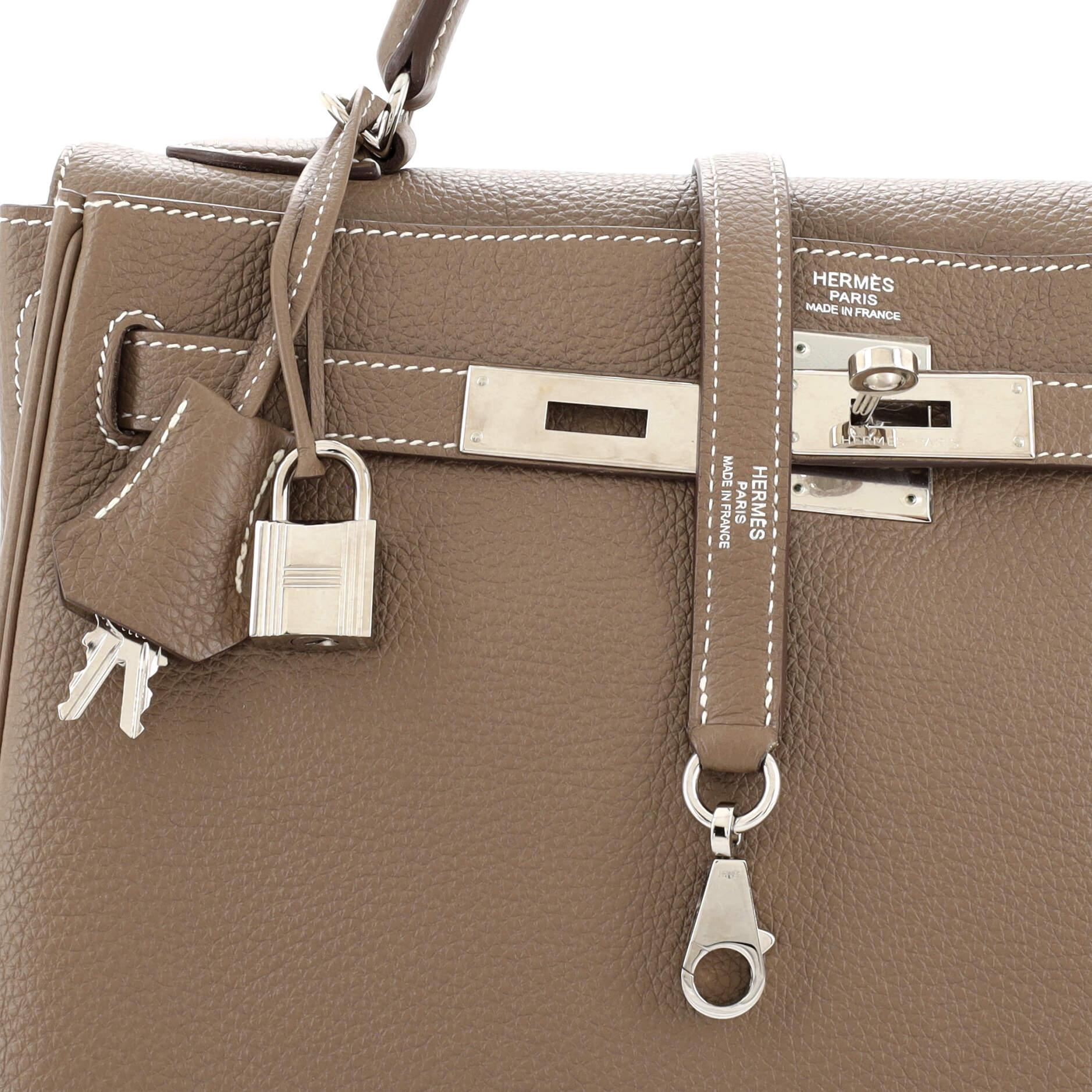 Hermes Kelly Handbag Grey Clemence with Palladium Hardware 32 3