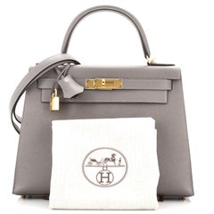Hermes Kelly Handbag Grey Epsom with Gold Hardware 28