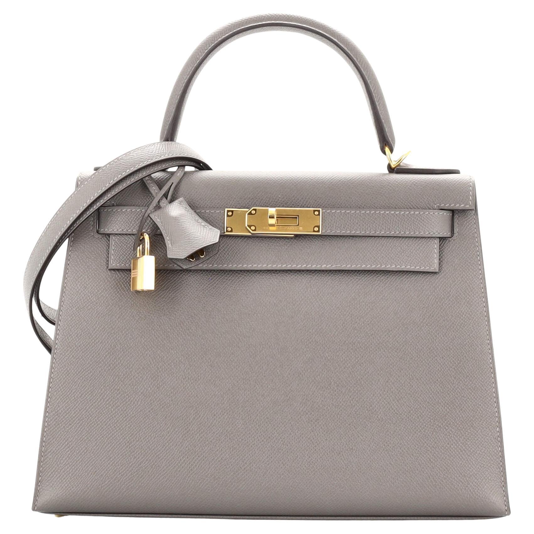 Hermes Kelly Handbag Grey Epsom with Gold Hardware 28