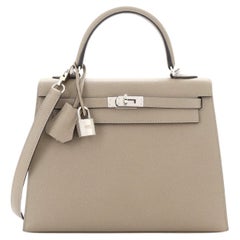Hermes Kelly Handbag Grey Epsom with Palladium Hardware 25
