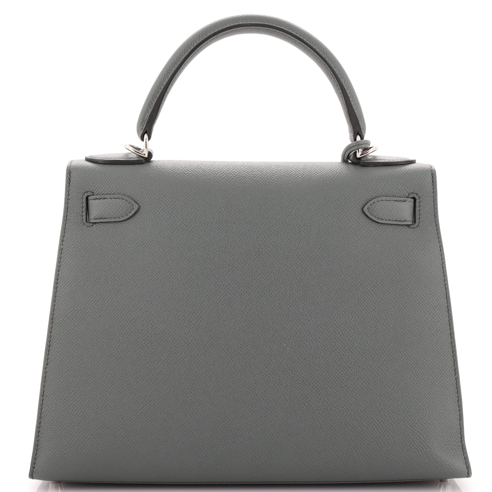 Women's Hermes Kelly Handbag Grey Epsom with Palladium Hardware 28
