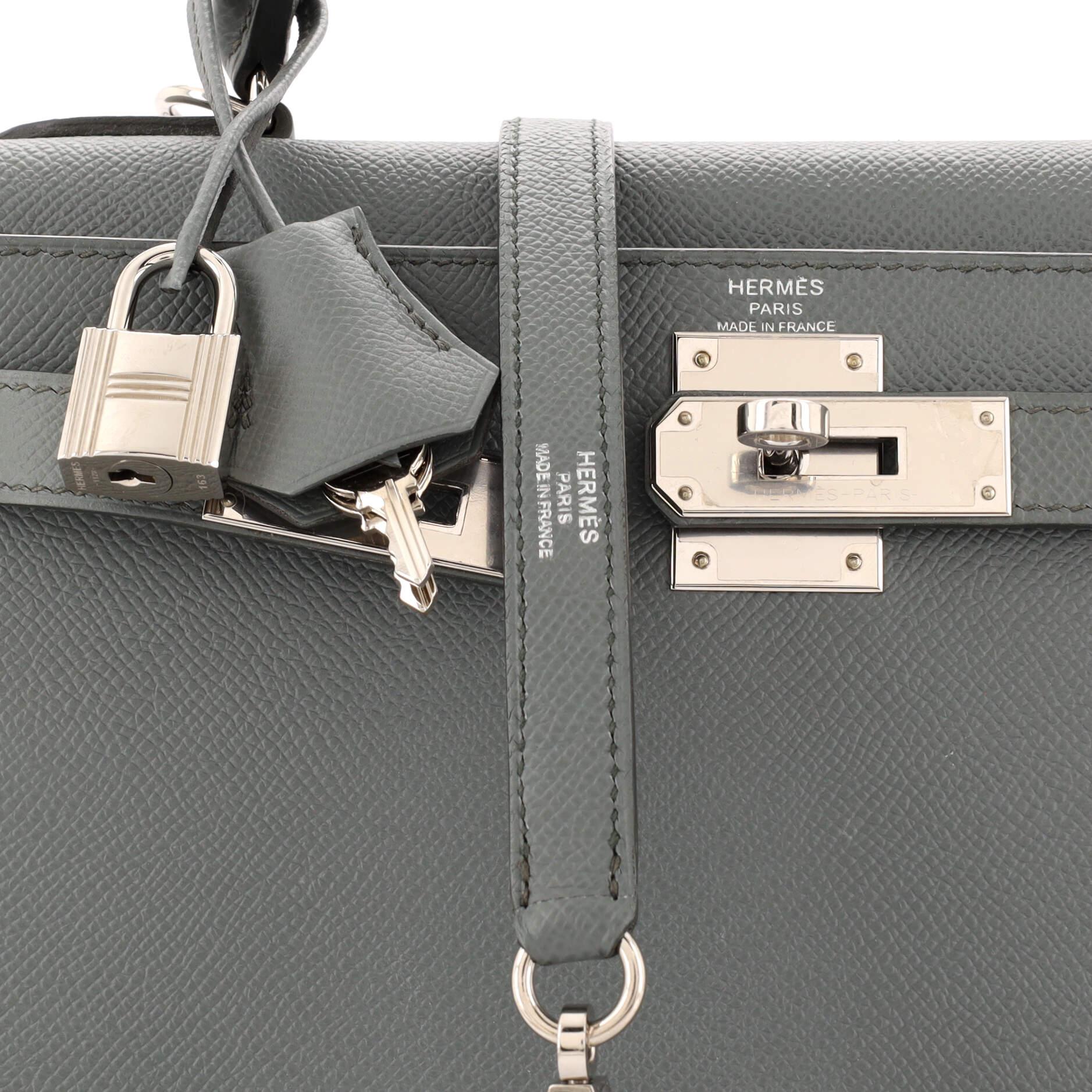 Hermes Kelly Handbag Grey Epsom with Palladium Hardware 28 3