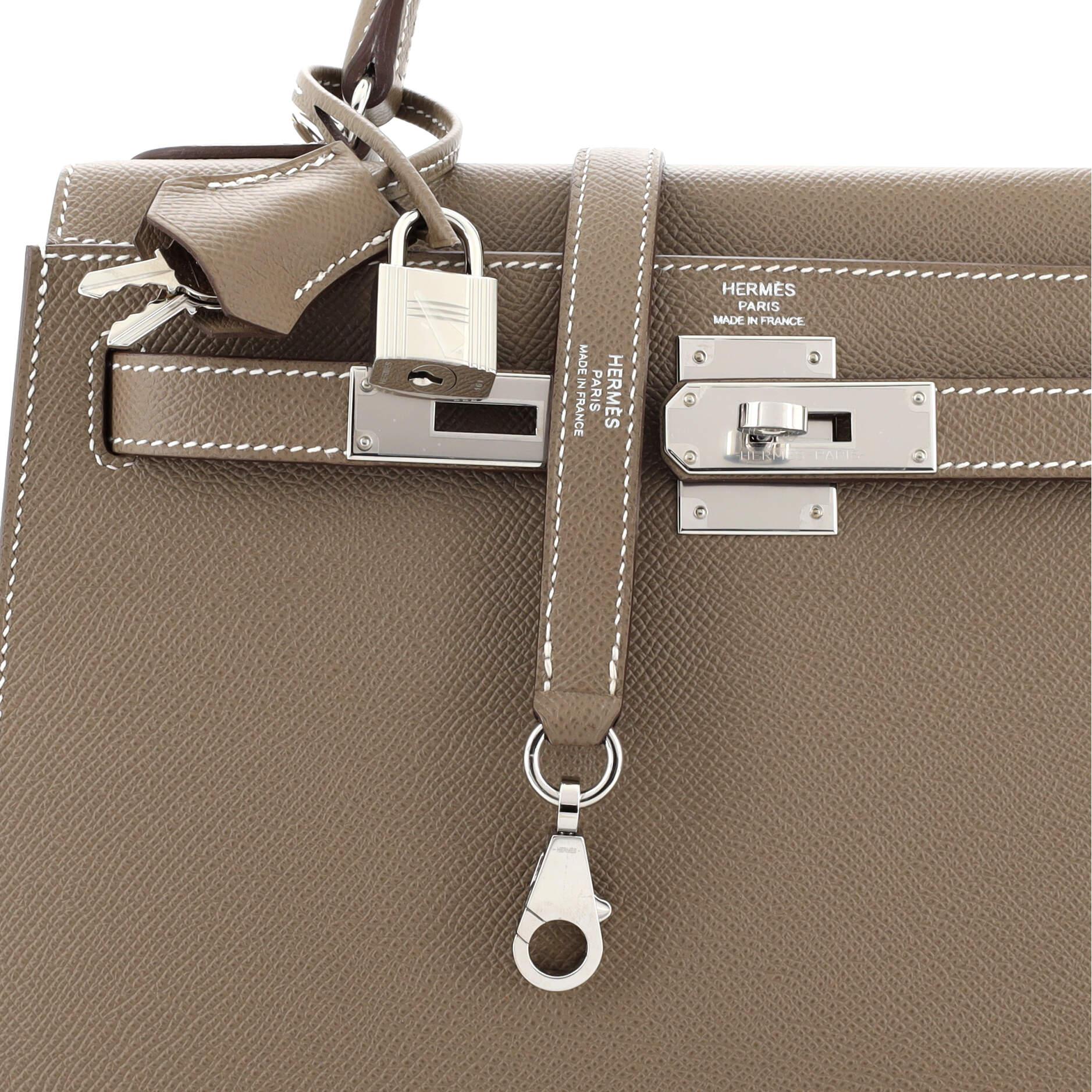 Hermes Kelly Handbag Grey Epsom with Palladium Hardware 28 For Sale 3