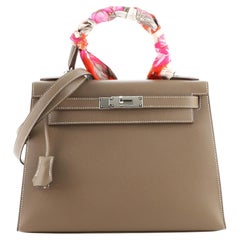 Hermes Kelly Handbag Grey Epsom with Palladium Hardware 28