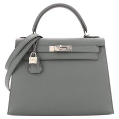 Hermes Kelly Handbag Grey Epsom with Palladium Hardware 28