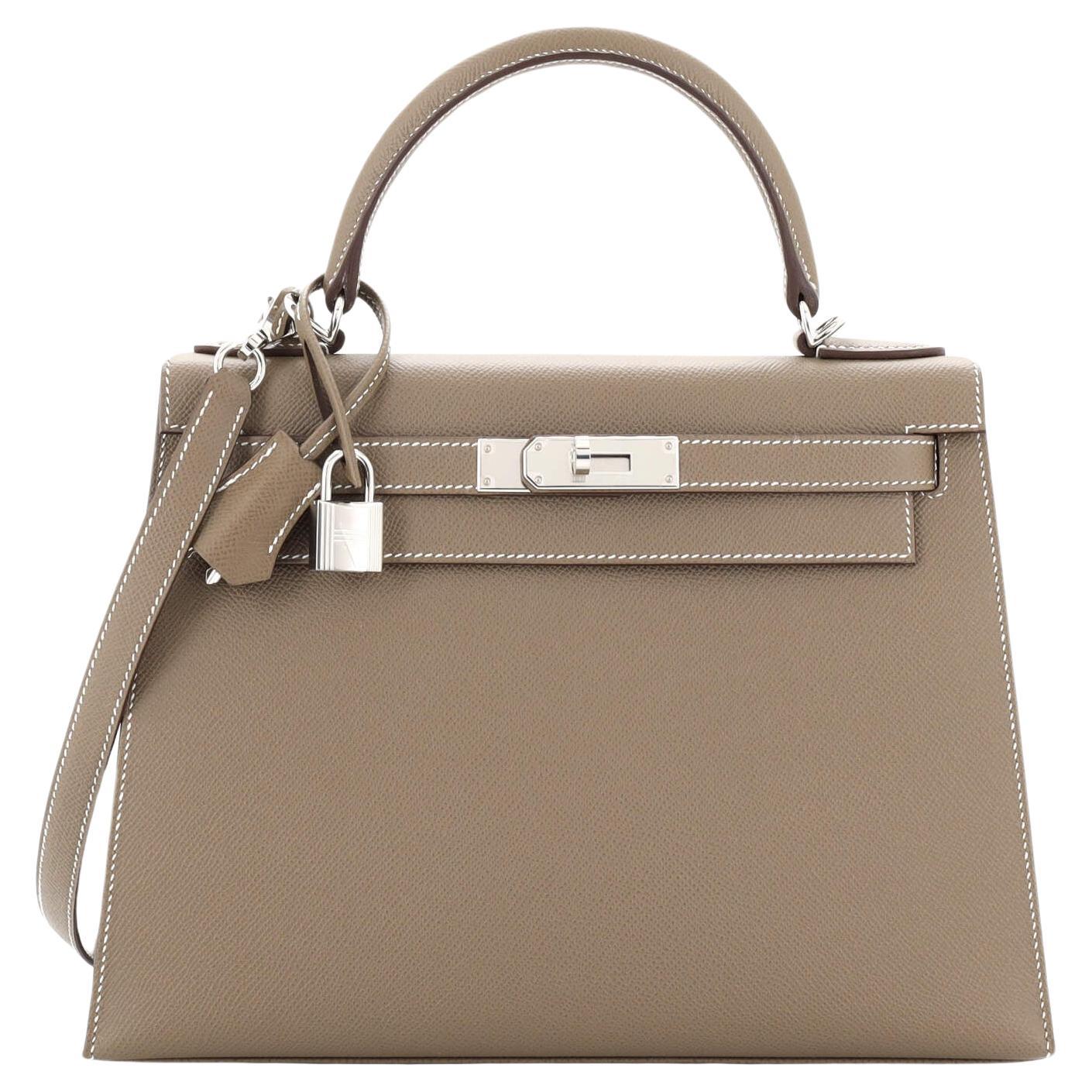 Hermes Kelly Handbag Grey Epsom with Palladium Hardware 28 For Sale