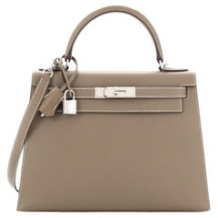 Hermes Kelly Handbag Grey Epsom with Palladium Hardware 28