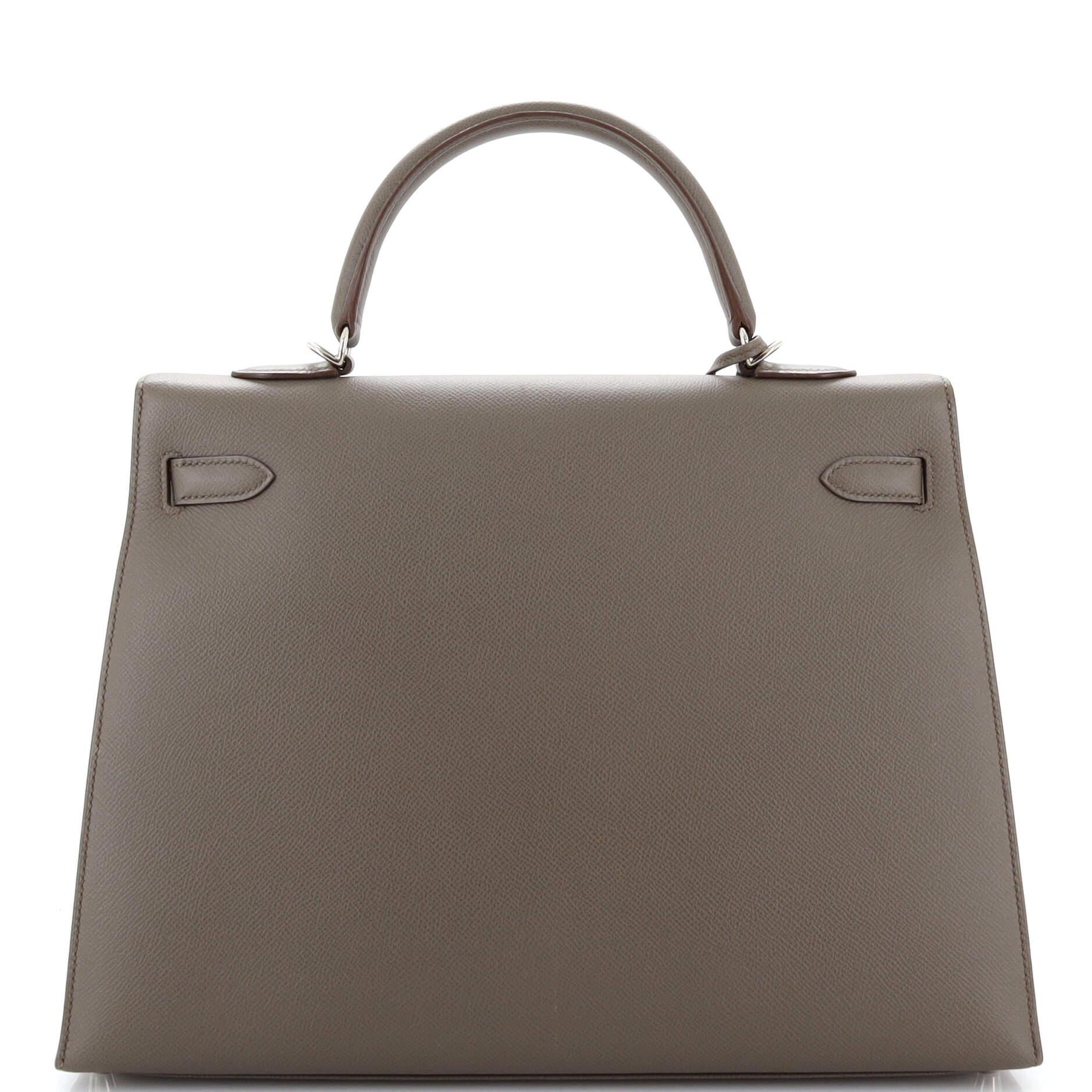 Hermes Kelly Handbag Grey Epsom with Palladium Hardware 35 In Good Condition In NY, NY