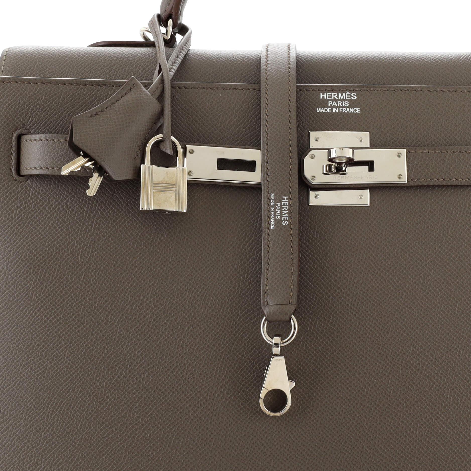 Hermes Kelly Handbag Grey Epsom with Palladium Hardware 35 2