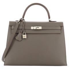 Hermes Kelly Handbag Grey Epsom with Palladium Hardware 35