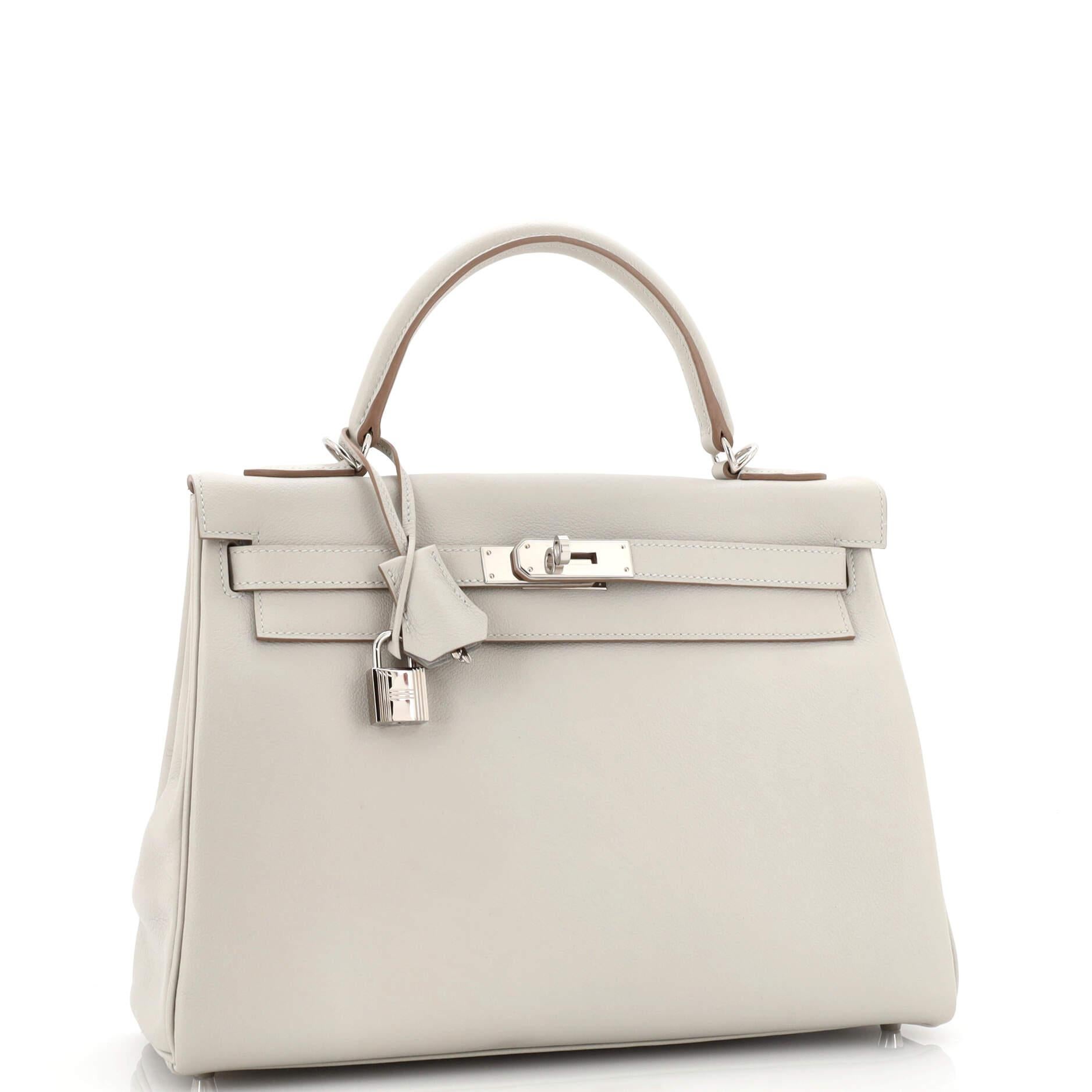 Hermes Kelly Handbag Grey Evercolor with Palladium Hardware 32 In Good Condition In NY, NY