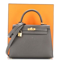 Hermes Kelly Handbag Grey Madame with Gold Hardware 25