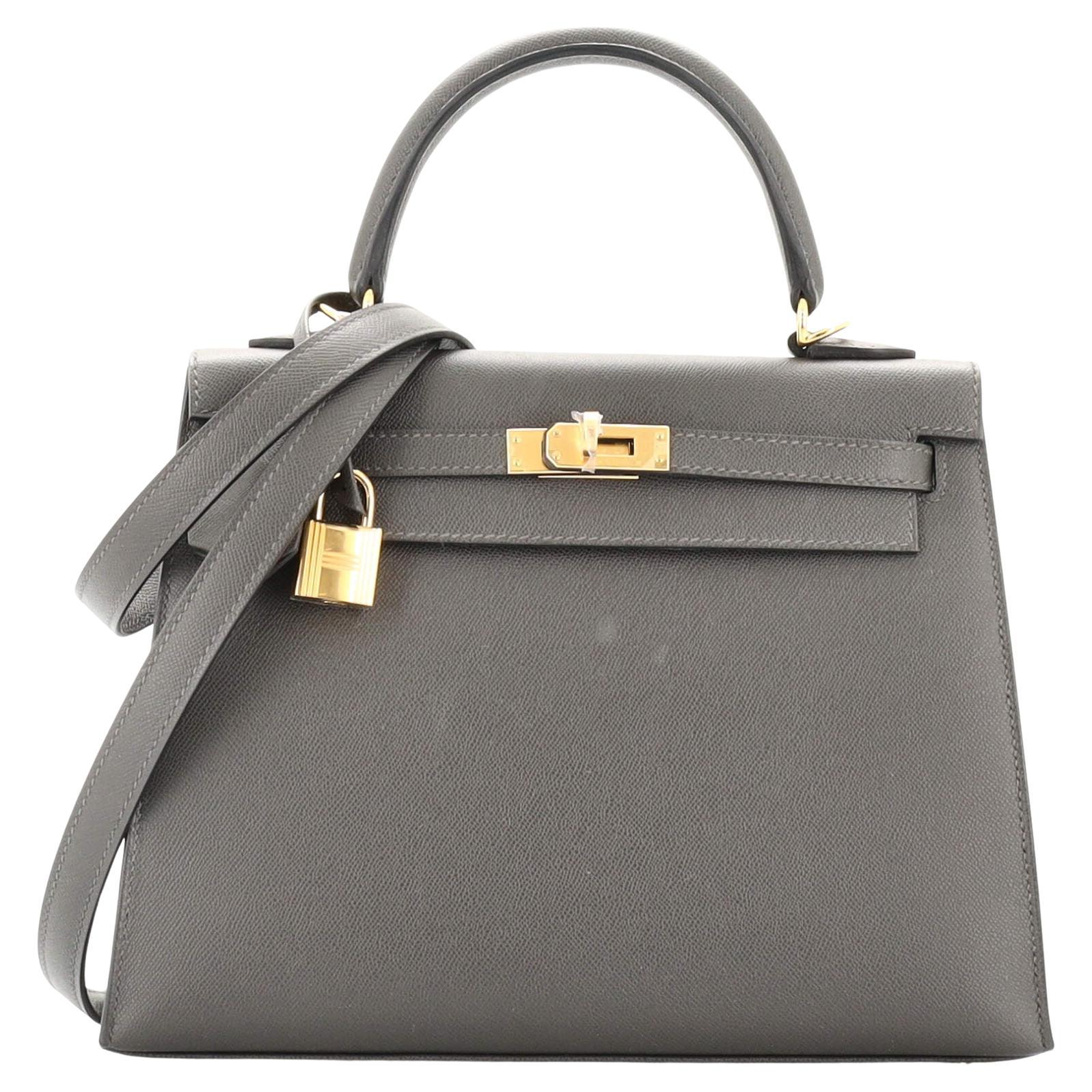 Hermes Kelly Handbag Grey Madame with Gold Hardware 25