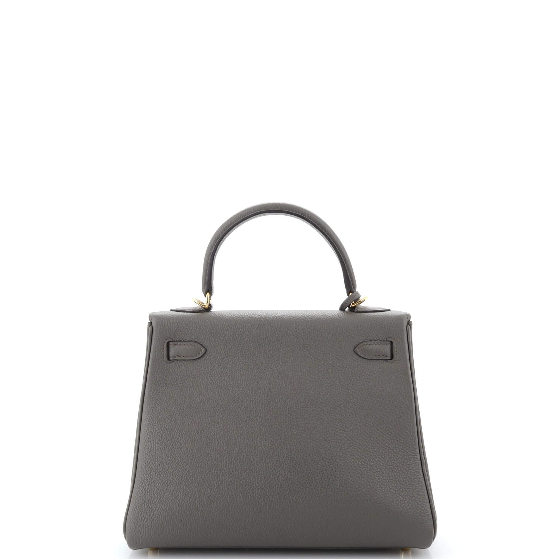 Women's or Men's Hermes Kelly Handbag Grey Togo with Gold Hardware 25