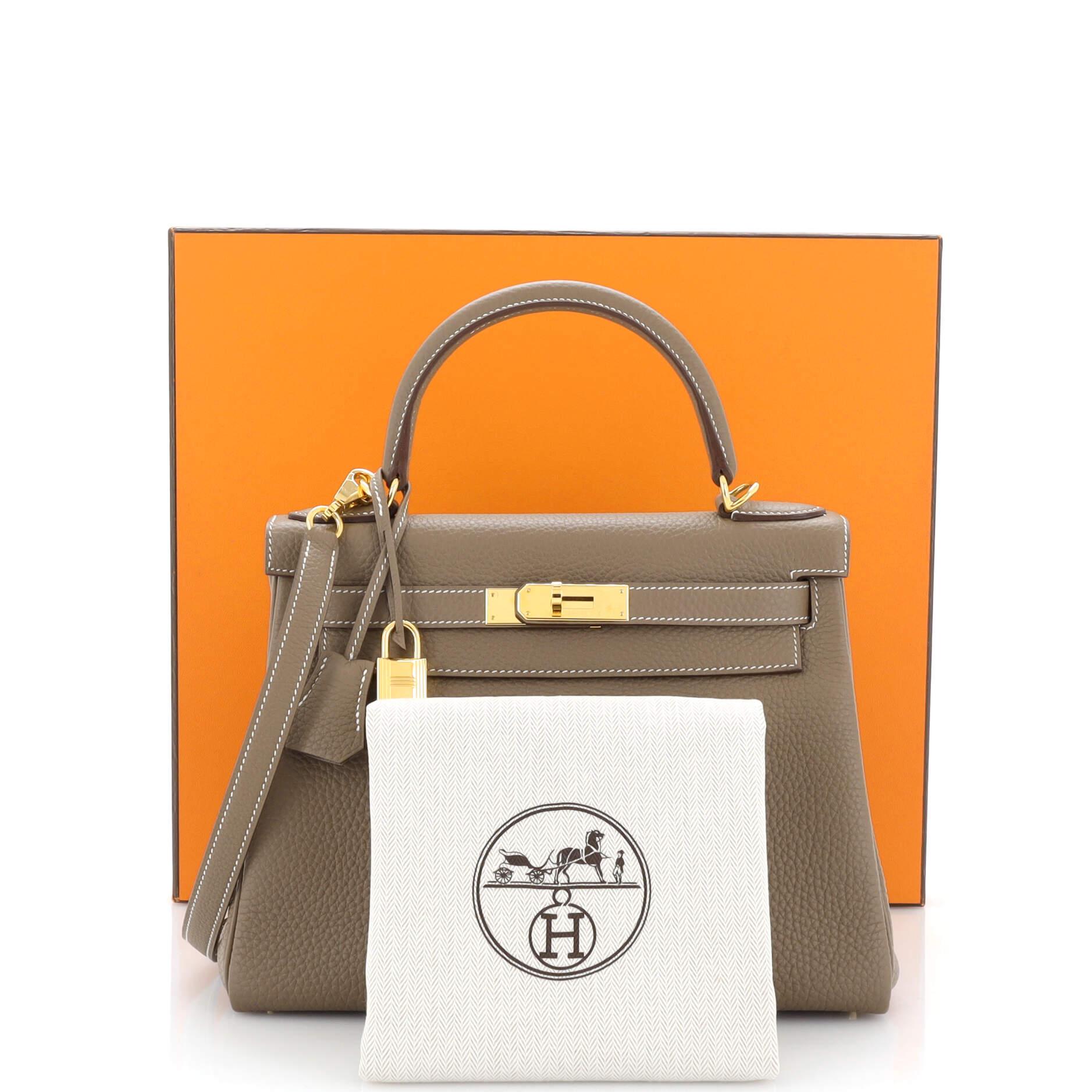 Hermes Kelly 28 Bag Etoupe Retourne Togo Gold Hardware at 1stDibs