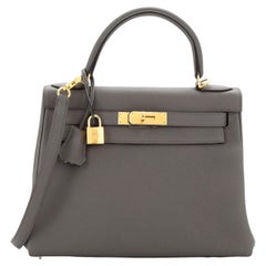 Hermes Kelly Handbag Grey Togo with Gold Hardware 28