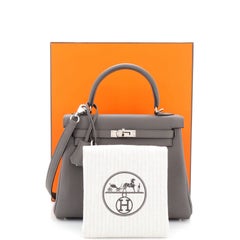 Hermes Kelly Handbag Grey Togo with Palladium Hardware 25