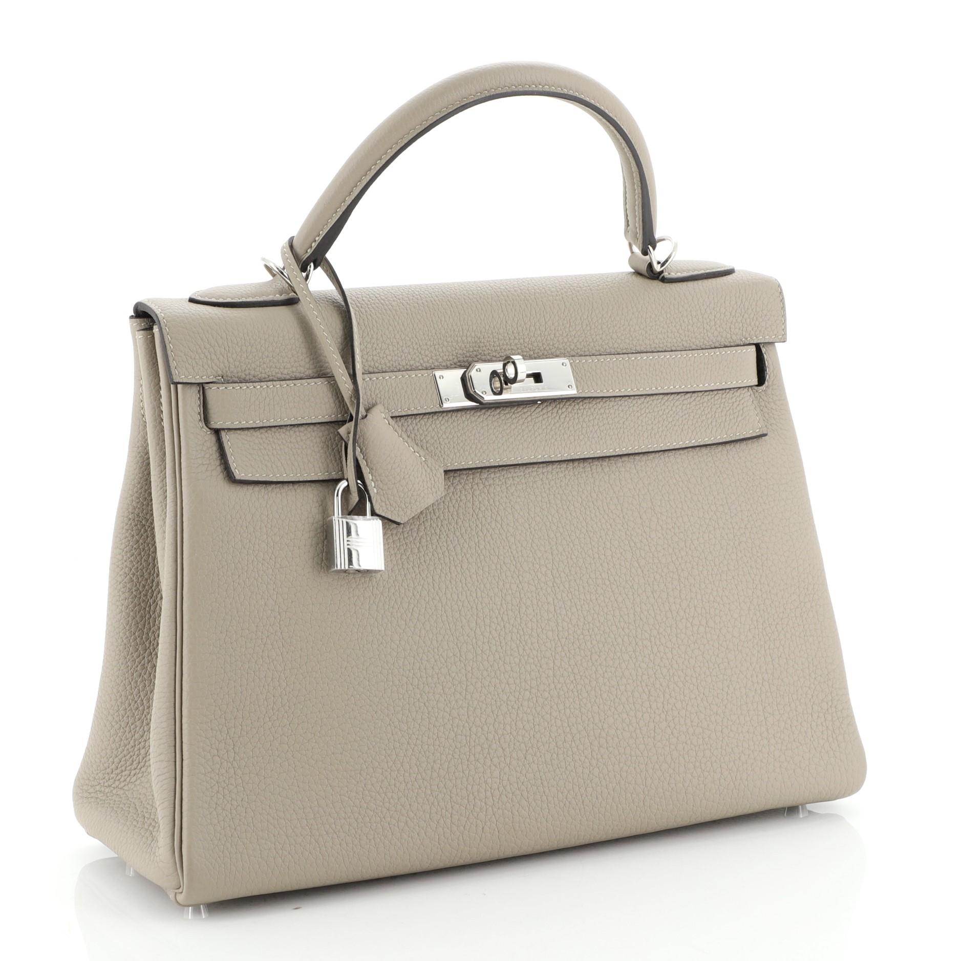 Brown Hermes Kelly Handbag Grey Togo With Palladium Hardware 32 