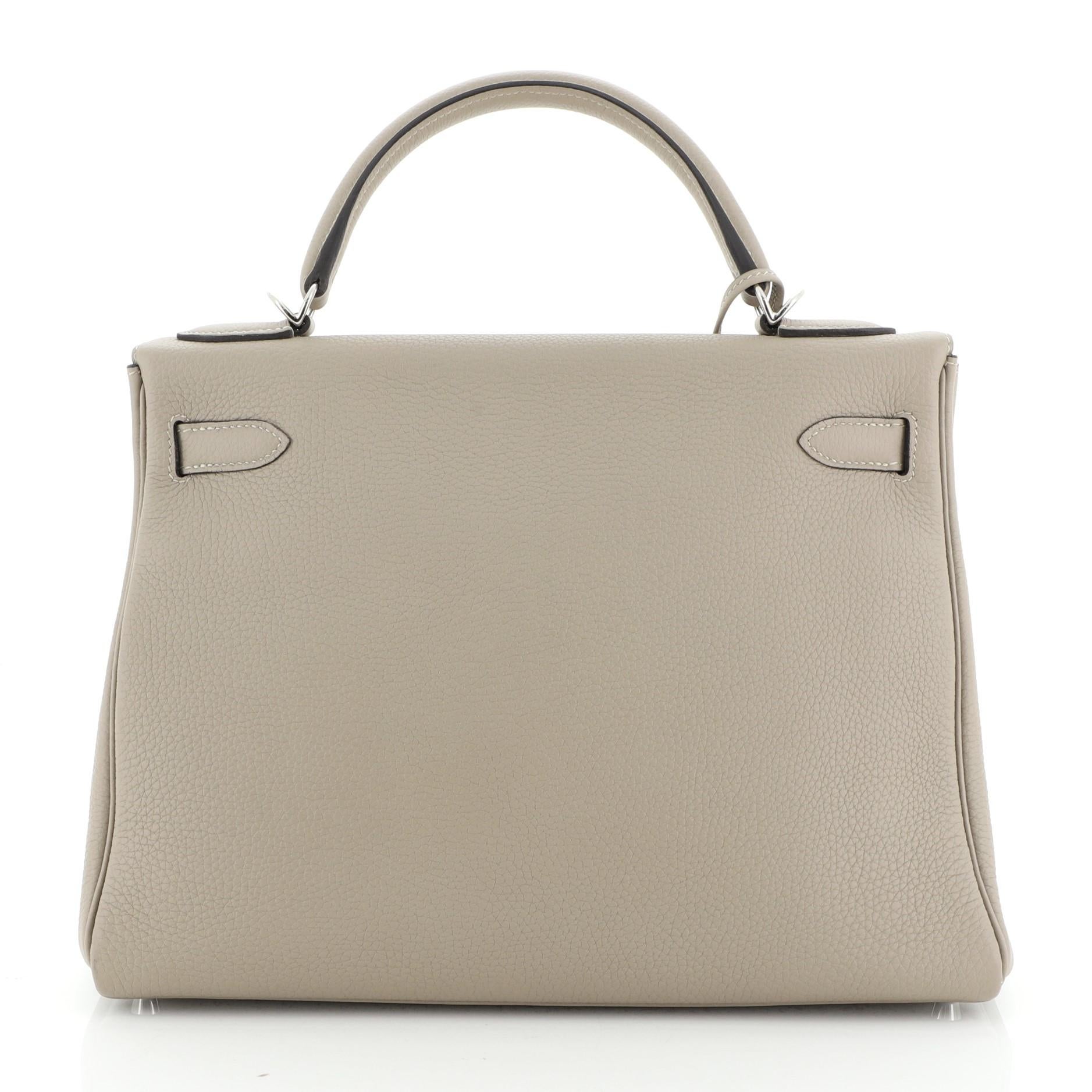 Hermes Kelly Handbag Grey Togo With Palladium Hardware 32  In Good Condition In NY, NY
