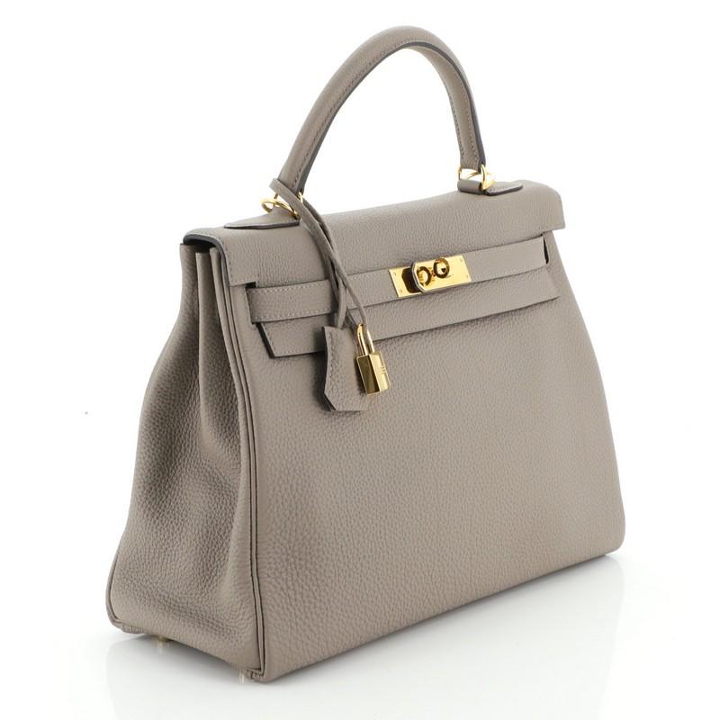 Gray Hermes Kelly Handbag Gris Asphalte Togo with Gold Hardware 32