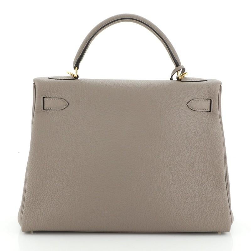 Hermes Kelly Handbag Gris Asphalte Togo with Gold Hardware 32 In Good Condition In NY, NY