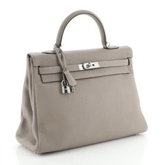 Hermes Kelly Handbag Gris Tourterelle Clemence With Palladium Hardware 35