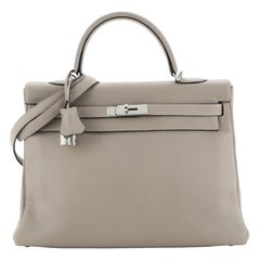 Hermes Kelly Handbag Gris Tourterelle Clemence With Palladium Hardware 35 