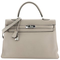 Hermes Kelly Handbag Gris Tourterelle Clemence with Palladium Hardware 35
