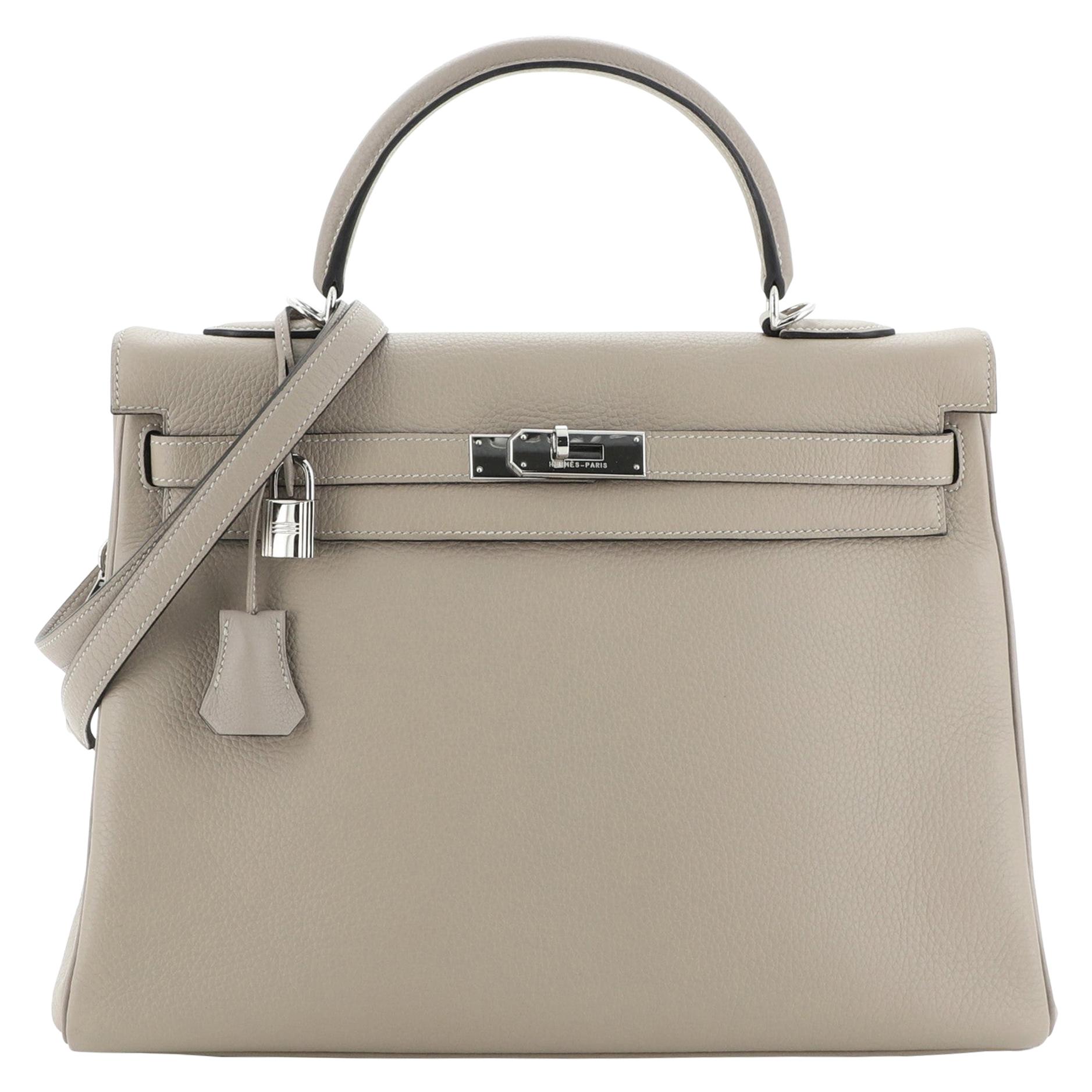 Hermes Kelly Handbag Gris Tourterelle Clemence with Palladium Hardware 35
